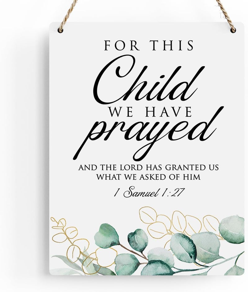 BELLOWDEER Inspirational Decor, For This Child We Have Prayed 1 Samuel 1:27, Scripture Wooden Hanging Sign Christian Gift for Baby Kids Girl Boy Nursery Teen Room Bible Verse Wall Art Decoration 8 x 10 Inches - Image 1